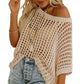 💥Prijs van de week special 💥Womens Summer Scoop Neck ShortSleeve Sweater Casual Crochet Hollow Out KnitTops