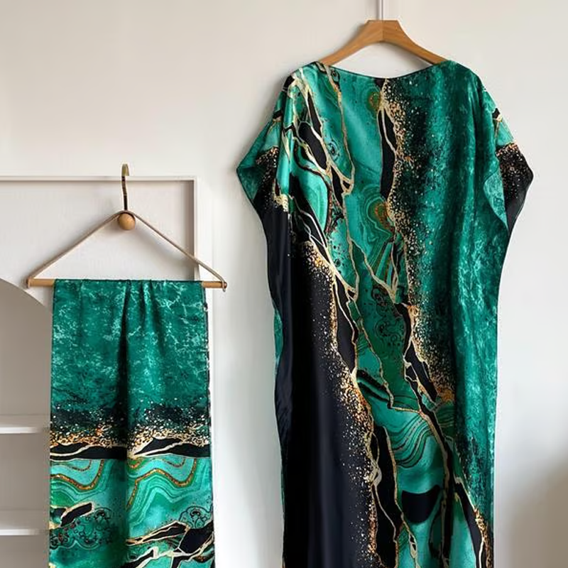 Dames Bedrukte Sjaal & Maxi Jurk Set