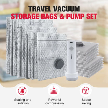 🔥 50% KORTING !✨Opbergset voor Reizen: Vacuümzakken en Draagbare Pomp