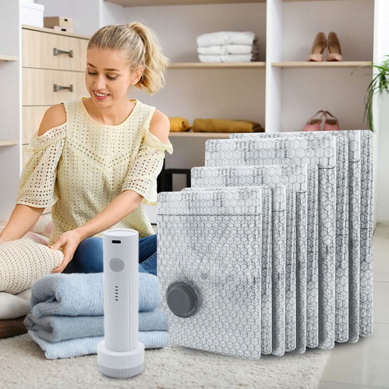 🔥 50% KORTING !✨Opbergset voor Reizen: Vacuümzakken en Draagbare Pomp