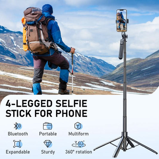 📱 Selfiestick met 4 poten – stabiel, draagbaar en verstelbaar, ideaal voor vlogs en groepsfoto's