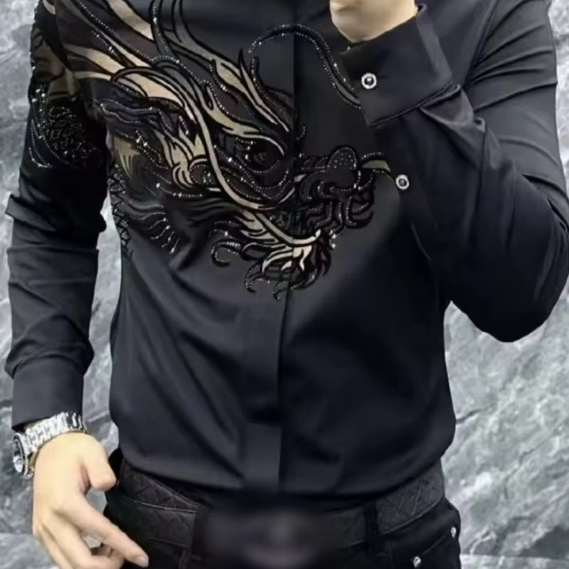 ✨ Stijlvol Slim-Fit Overhemd voor Heren – Zwarte basis met subtiele print, ademend materiaal, verkrijgbaar tot maat 4XL!