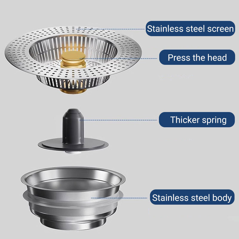 RVS gootsteen afvoerstop met drukknop