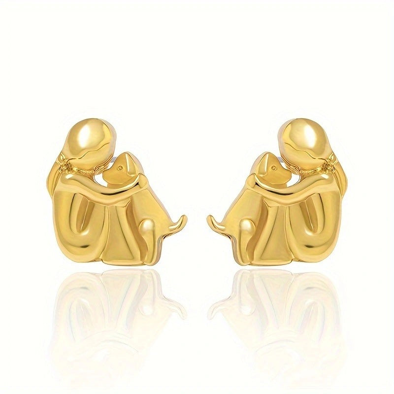 Oorbellen en ketting met kleine meisje dat hond knuffelt