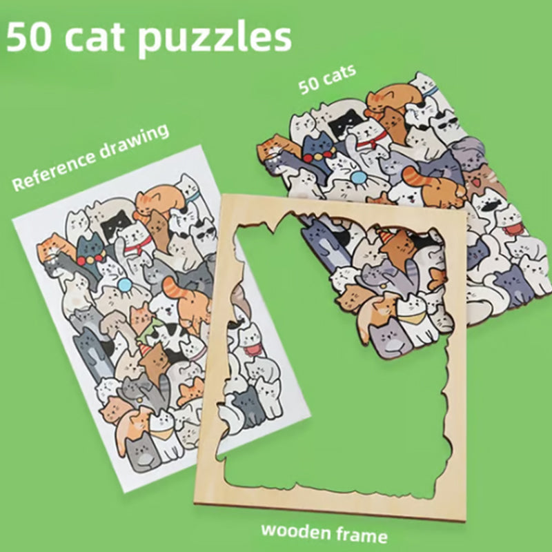 🎁Kerstuitverkoop 49% KORTING🎅135-delige Morandi-kleurige houten puzzel in de vorm van een kat