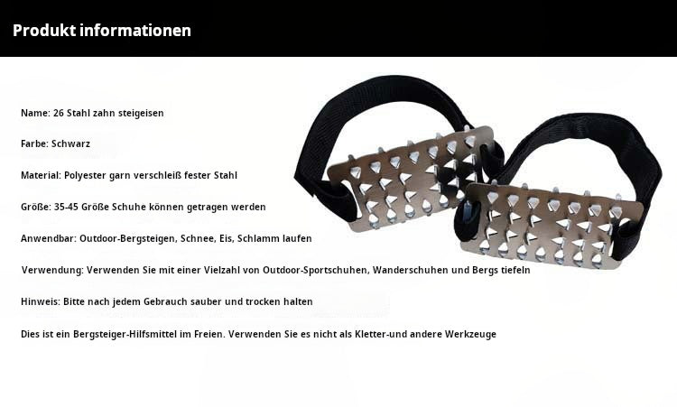 26-tands ijsklauwen voor antislip overschoen spikes Bergbeklimmen, sneeuw en modder Antislip platen van roestvrij staal Sneeuwklauwen van mangaanstaal