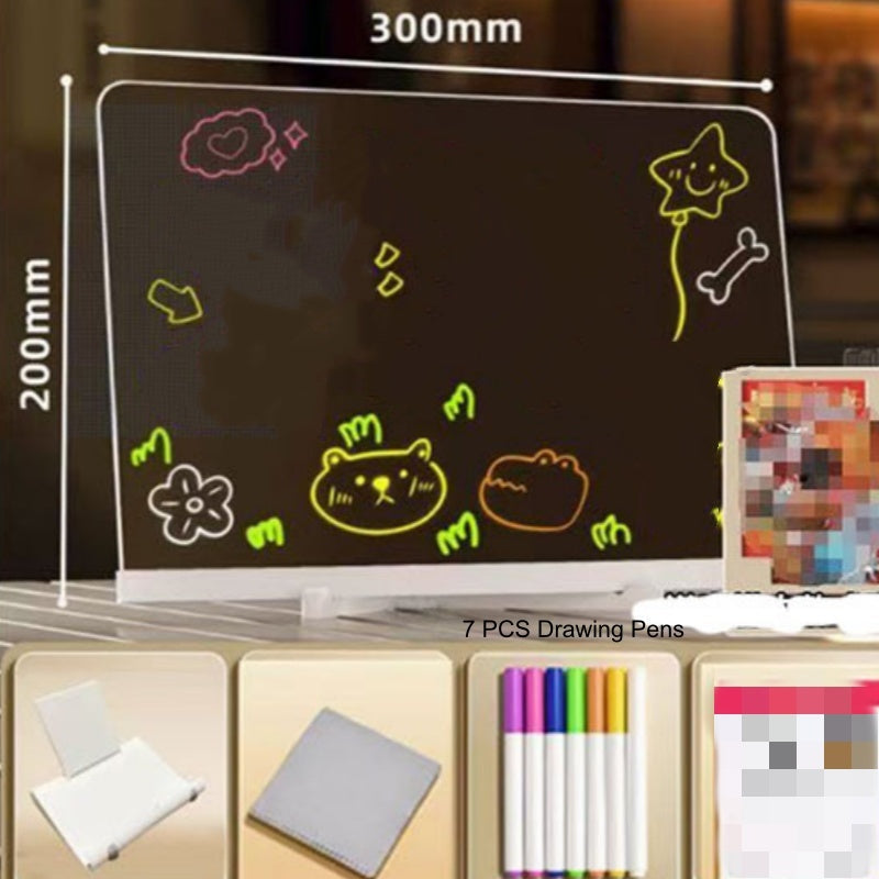 🎨 50% KORTING! ✨ VERLICHT TEKENBORD - Herbruikbaar, oplichtend oppervlak, verstelbare standaard voor kinderkunst en schrijfwerk, werkt op batterijen, inclusief stylus 🖍️💡