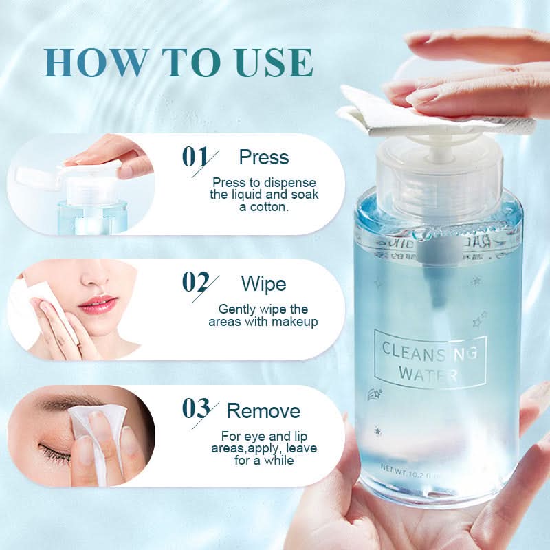 Zachte make-up remover vloeistof om op te drukken