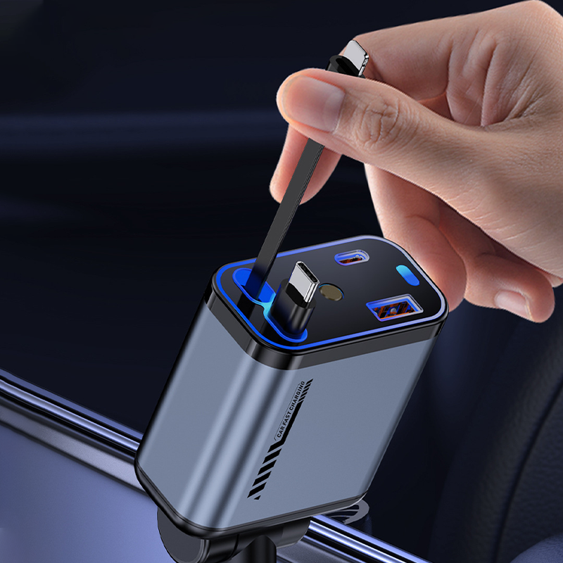 Multifunctionele Snelladen Autolader met Intrekbare Kabel
