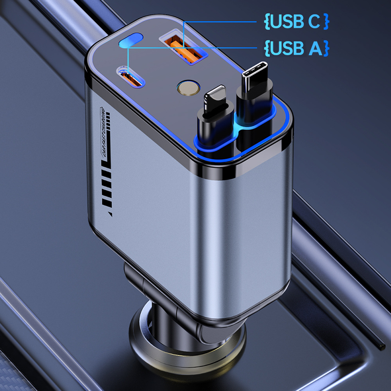 Multifunctionele Snelladen Autolader met Intrekbare Kabel