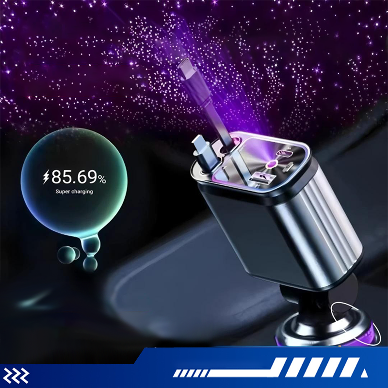 Multifunctionele Snelladen Autolader met Intrekbare Kabel