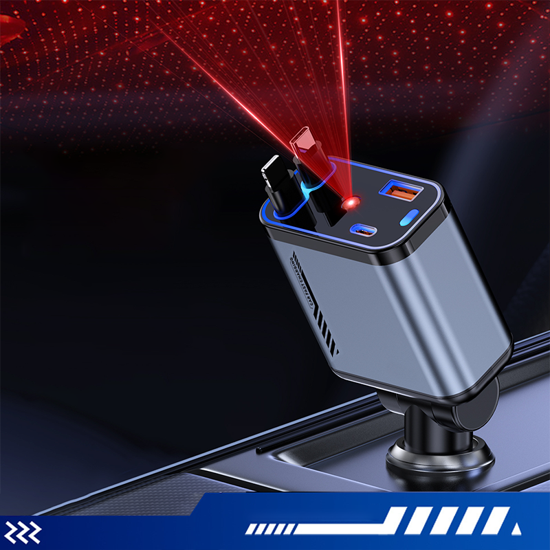 Multifunctionele Snelladen Autolader met Intrekbare Kabel