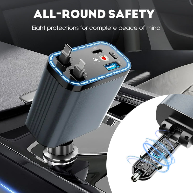 ⚡✨ Ultrasnelle 4-in-1 Autolader 90W – Met Intrekbare Kabels & Sfeervol Sterrenlicht 🚗🌌