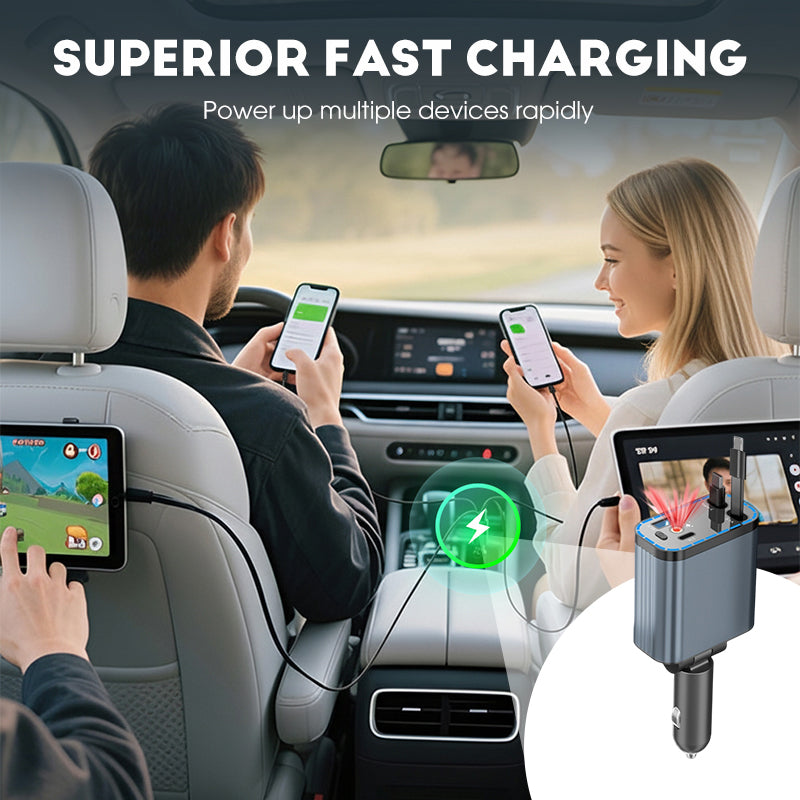 ⚡✨ Ultrasnelle 4-in-1 Autolader 90W – Met Intrekbare Kabels & Sfeervol Sterrenlicht 🚗🌌