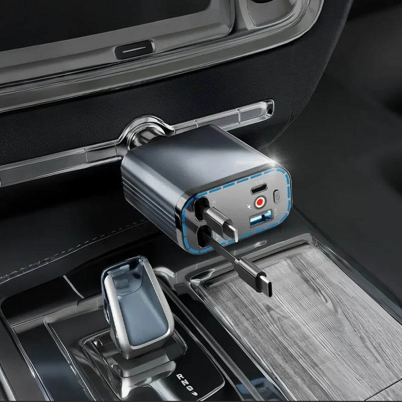 ⚡✨ Ultrasnelle 4-in-1 Autolader 90W – Met Intrekbare Kabels & Sfeervol Sterrenlicht 🚗🌌