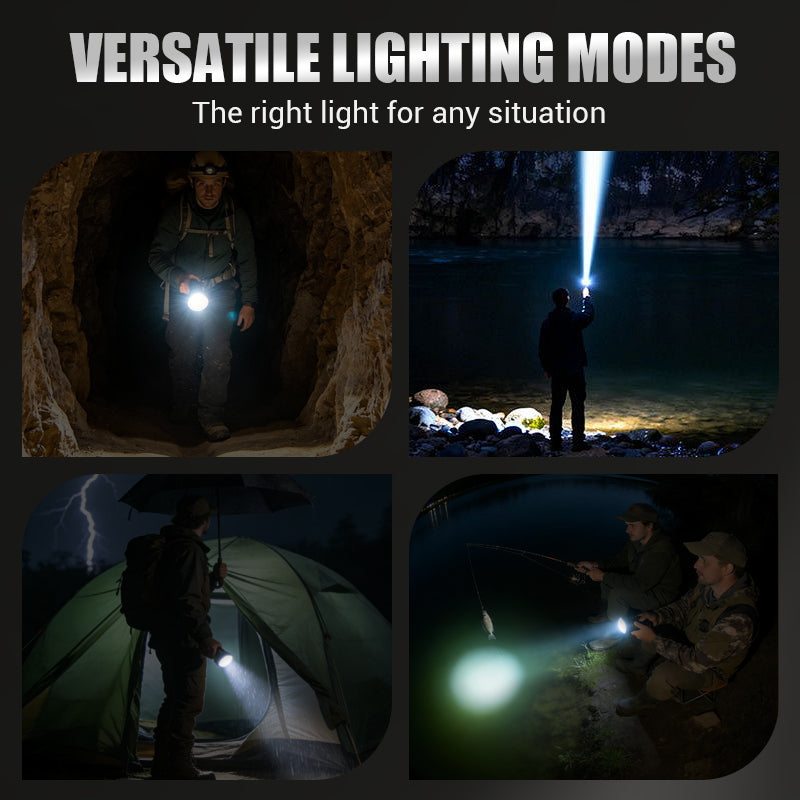 Multifunctionele LED-zaklamp met zoomfunctie en vermogensdisplay