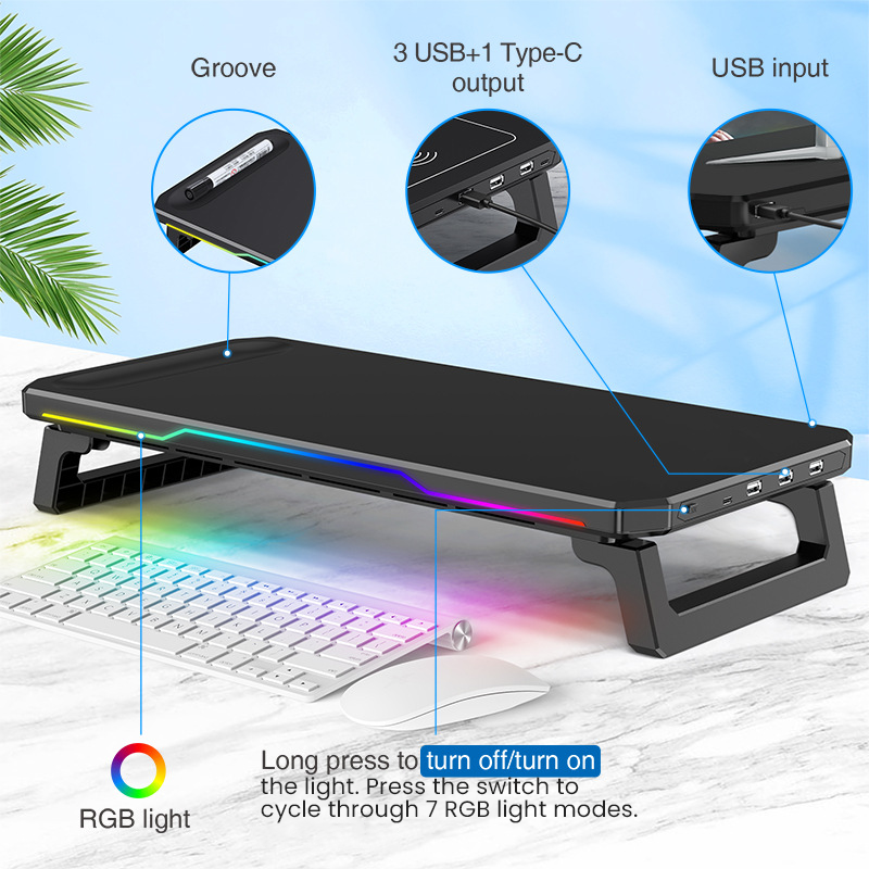 Ergonomische RGB-monitorstandaard met USB-hub