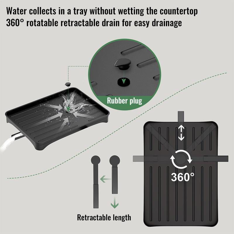 🌞Fris De Lente In Met 50% Korting!🔥Premium 2-Laags Vaatdroogrek met 360° Waterafvoer | Ruimtebesparend Zwart Afdruiprek inclusief Lekbak & Bestekhouder