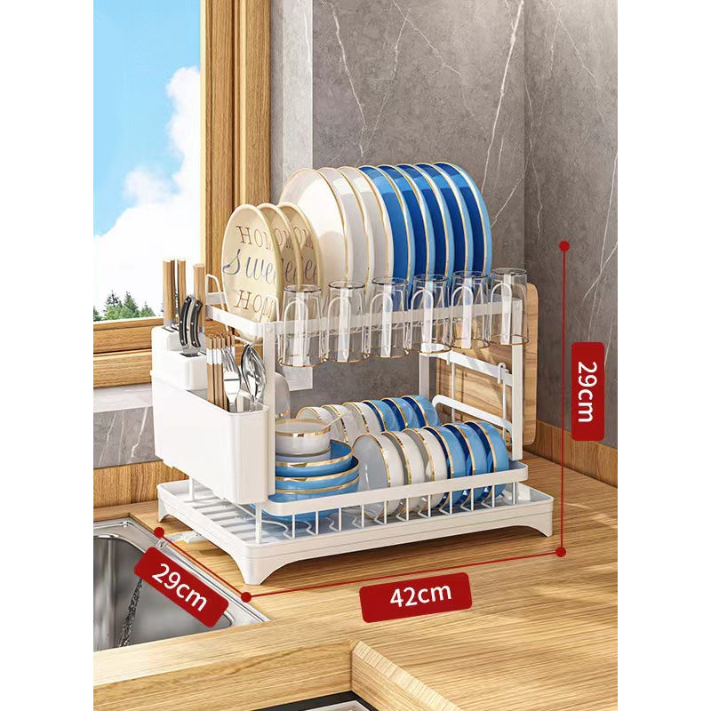 🌞Fris De Lente In Met 50% Korting!🔥Premium 2-Laags Vaatdroogrek met 360° Waterafvoer | Ruimtebesparend Zwart Afdruiprek inclusief Lekbak & Bestekhouder