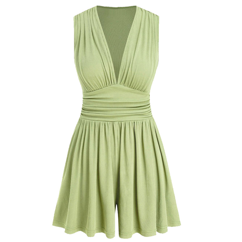 ⏳Aanbieding voor beperkte tijd⏰Mouwloze dames jumpsuit met V-hals en gerimpelde taille
