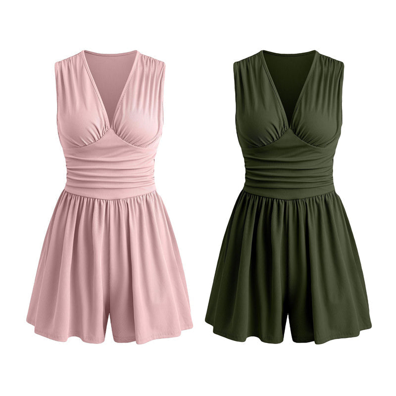 ⏳ 50% korting! Mouwloze V-hals jumpsuit met rimpeltaille – flatterend en veelzijdig, perfect voor zomer en speciale gelegenheden.