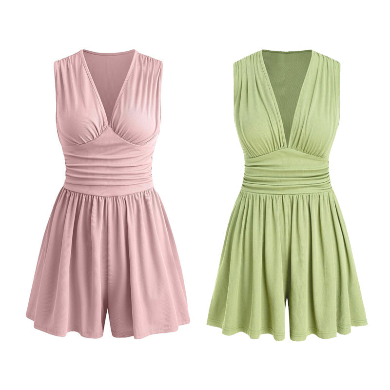 ⏳ 50% korting! Mouwloze V-hals jumpsuit met rimpeltaille – flatterend en veelzijdig, perfect voor zomer en speciale gelegenheden.