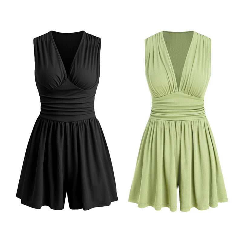 ⏳ 50% korting! Mouwloze V-hals jumpsuit met rimpeltaille – flatterend en veelzijdig, perfect voor zomer en speciale gelegenheden.