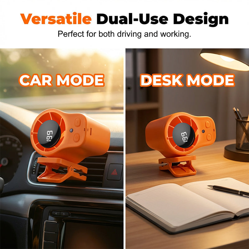 Draagbare LED-ventilator | Stil en krachtig koelend💨 Voor onderweg & in de auto
