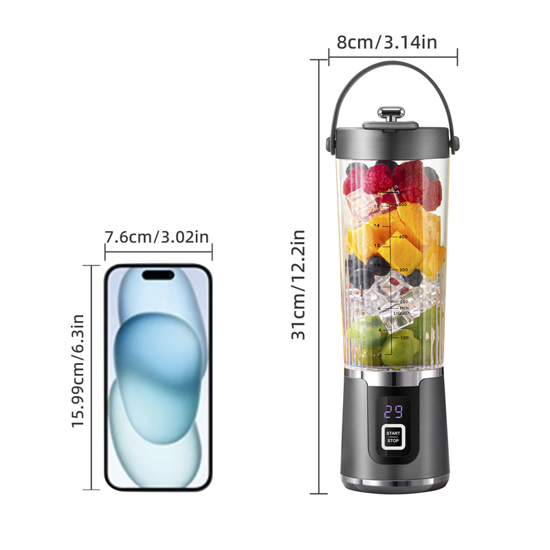 🌞Fris De Lente In Met 50% Korting!🥤Draagbare Blender to Go (500ml) | Draadloze Smoothiemaker met 10 Messen | Ice Crusher & USB Oplaadbaar