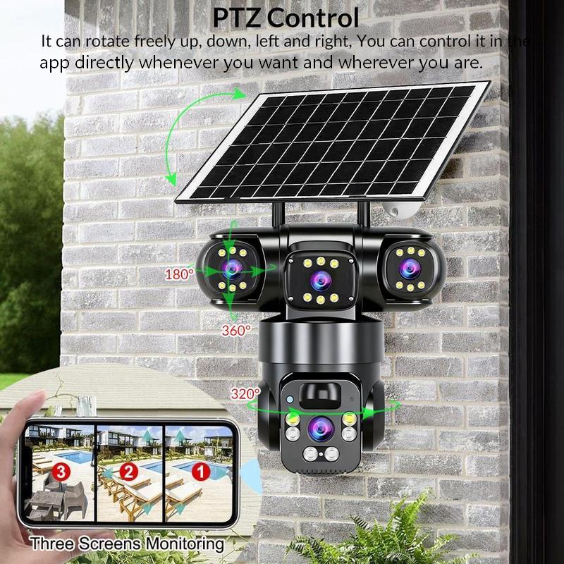 📢📢50% KORTING!!!⏰6K 9MP wifi-beveiligingscamera voor buiten | 10x zoom, 3 lenzen, 360° PTZ | IP66 waterdicht, kleurennachtzicht, tweeweg audio, bewegingsdetectie
