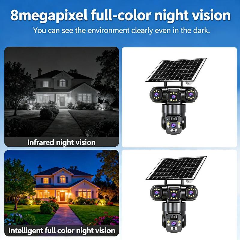 📢📢50% KORTING!!!⏰6K 9MP wifi-beveiligingscamera voor buiten | 10x zoom, 3 lenzen, 360° PTZ | IP66 waterdicht, kleurennachtzicht, tweeweg audio, bewegingsdetectie