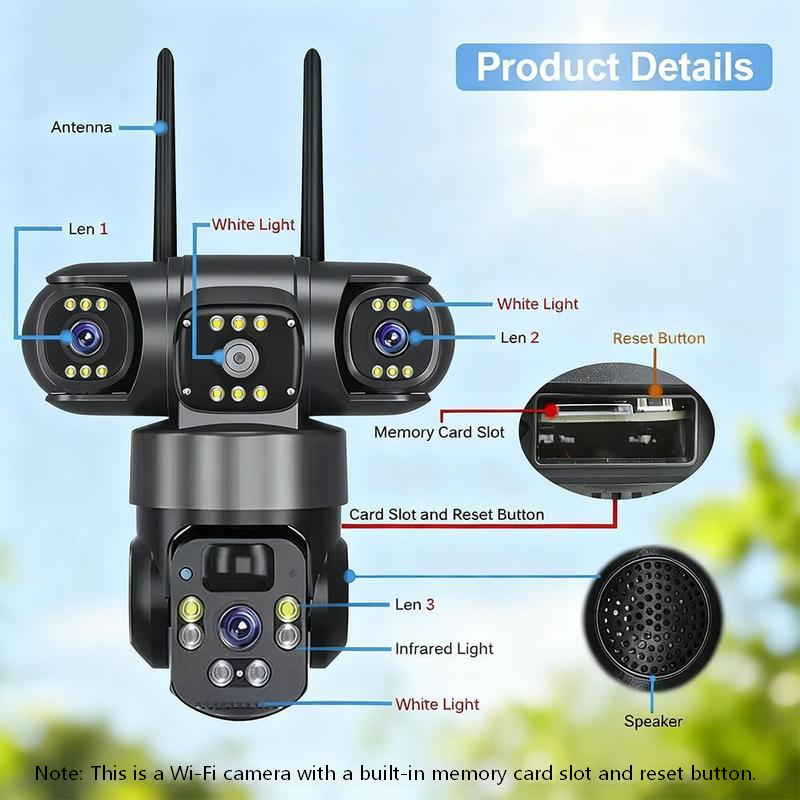 📢📢50% KORTING!!!⏰6K 9MP wifi-beveiligingscamera voor buiten | 10x zoom, 3 lenzen, 360° PTZ | IP66 waterdicht, kleurennachtzicht, tweeweg audio, bewegingsdetectie