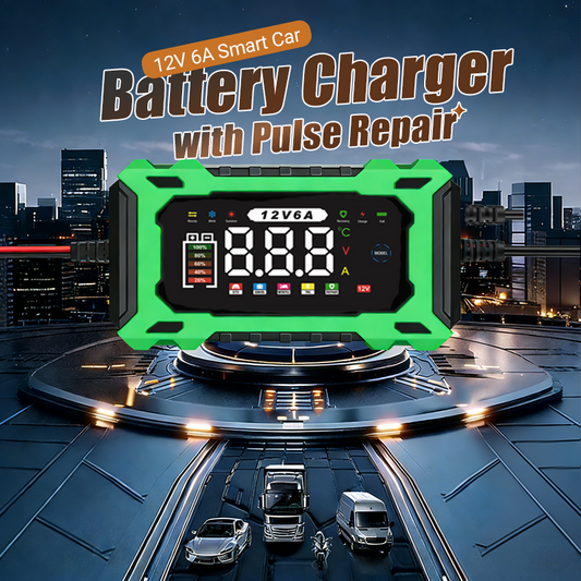 🔋 12V 6A slimme acculader – pulsherstel voor oude batterijen, geschikt voor alle auto's en motoren.