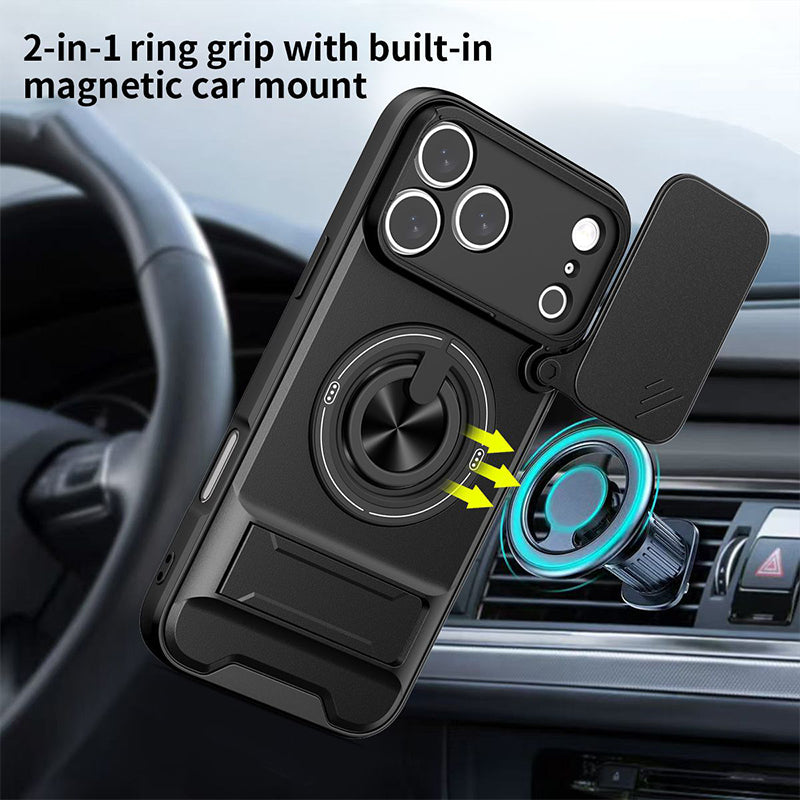 4-in-1 telefoonhoesje – schuifdeksel, ringhouder, magneet, 5 kleuren