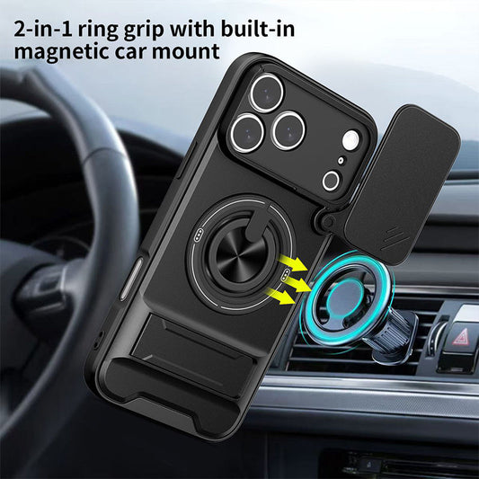 4-in-1 telefoonhoesje – schuifdeksel, ringhouder, magneet, 5 kleuren