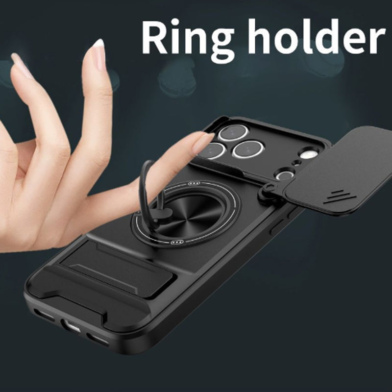 4-in-1 telefoonhoesje – schuifdeksel, ringhouder, magneet, 5 kleuren