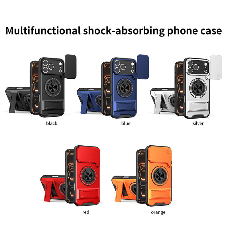 4-in-1 telefoonhoesje – schuifdeksel, ringhouder, magneet, 5 kleuren