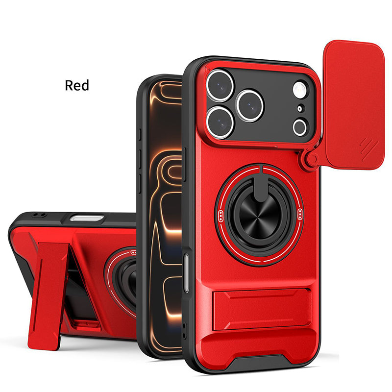 4-in-1 telefoonhoesje – schuifdeksel, ringhouder, magneet, 5 kleuren