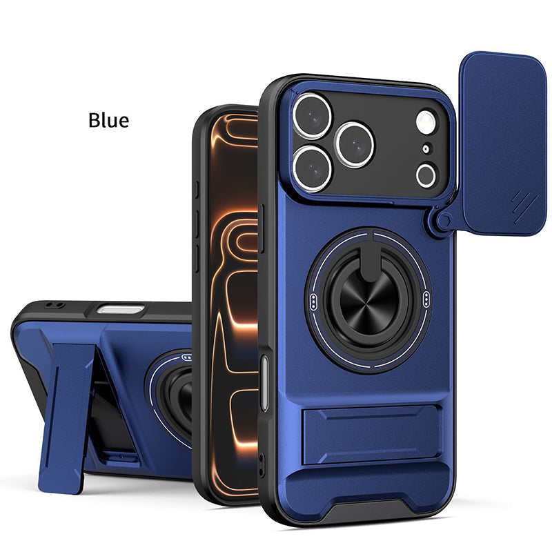 4-in-1 telefoonhoesje – schuifdeksel, ringhouder, magneet, 5 kleuren