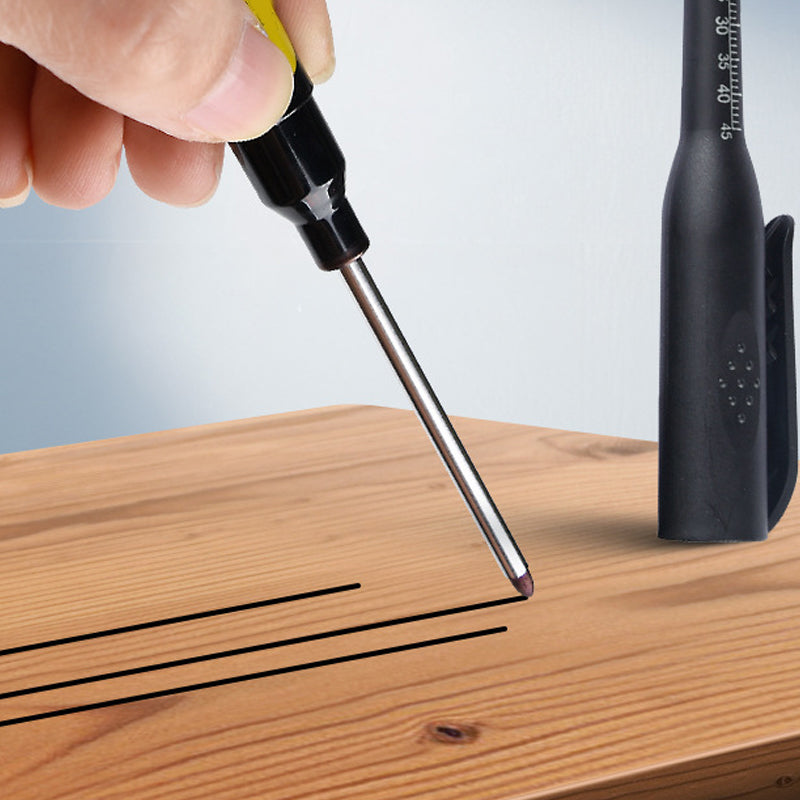 🖊️ 50% korting! Diepgatmarker met 45 mm punt – waterbestendig, sneldrogend & 72 uur zonder dop. Ingebouwde liniaal & klem – voor bouw & montage! ✨🔧
