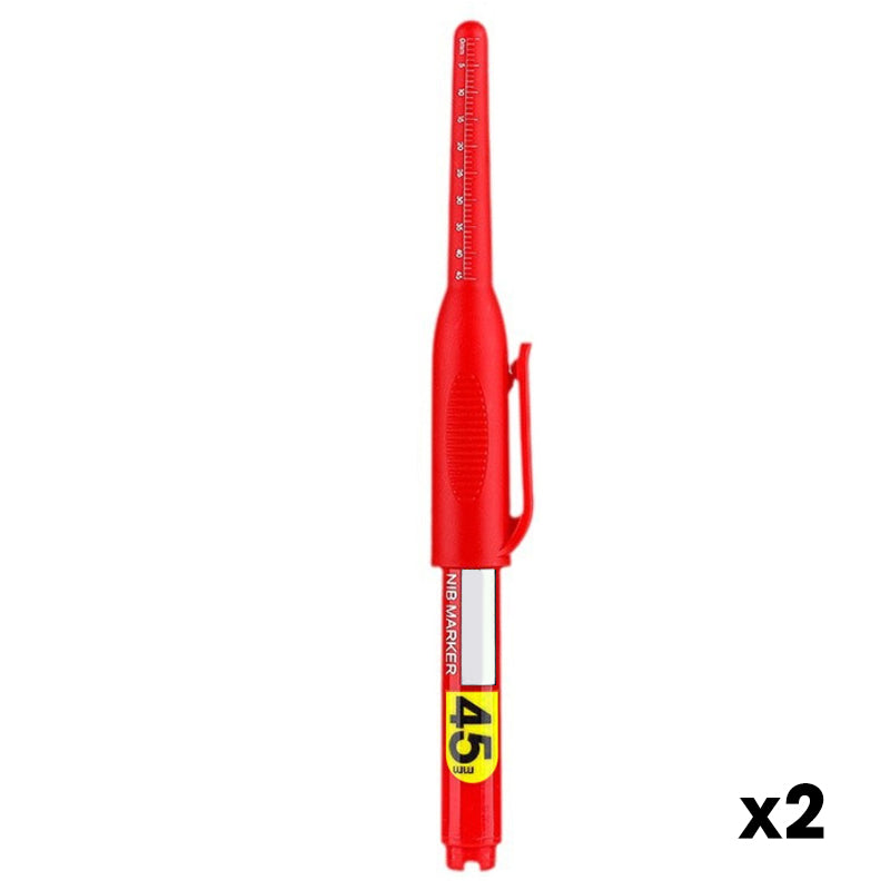 🖊️ 50% korting! Diepgatmarker met 45 mm punt – waterbestendig, sneldrogend & 72 uur zonder dop. Ingebouwde liniaal & klem – voor bouw & montage! ✨🔧