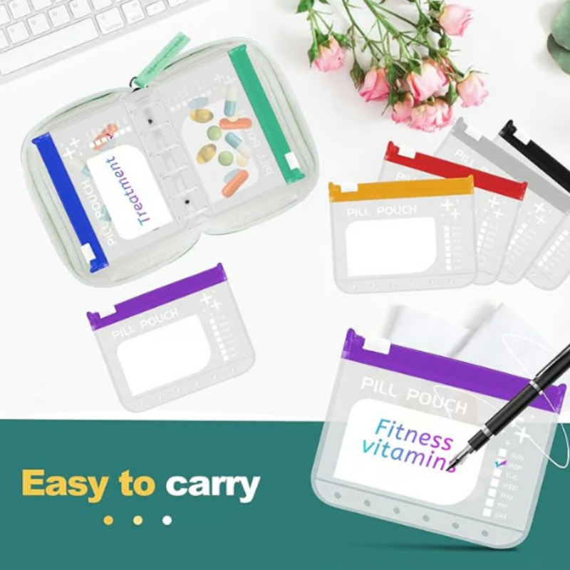 💊Waterdichte Pillen Organizer Set – Herbruikbare Labelzakjes voor Medicijnen, Vitamines & Reizen