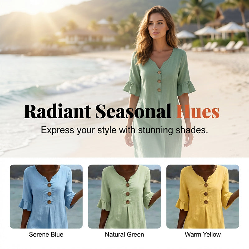 ⏰TIJDELIJK 45% KORTING 48K+ VERKOCHT🌸Dames Midi Jurk V-hals Ruches Kwalitatieve Mengstof S-3XL