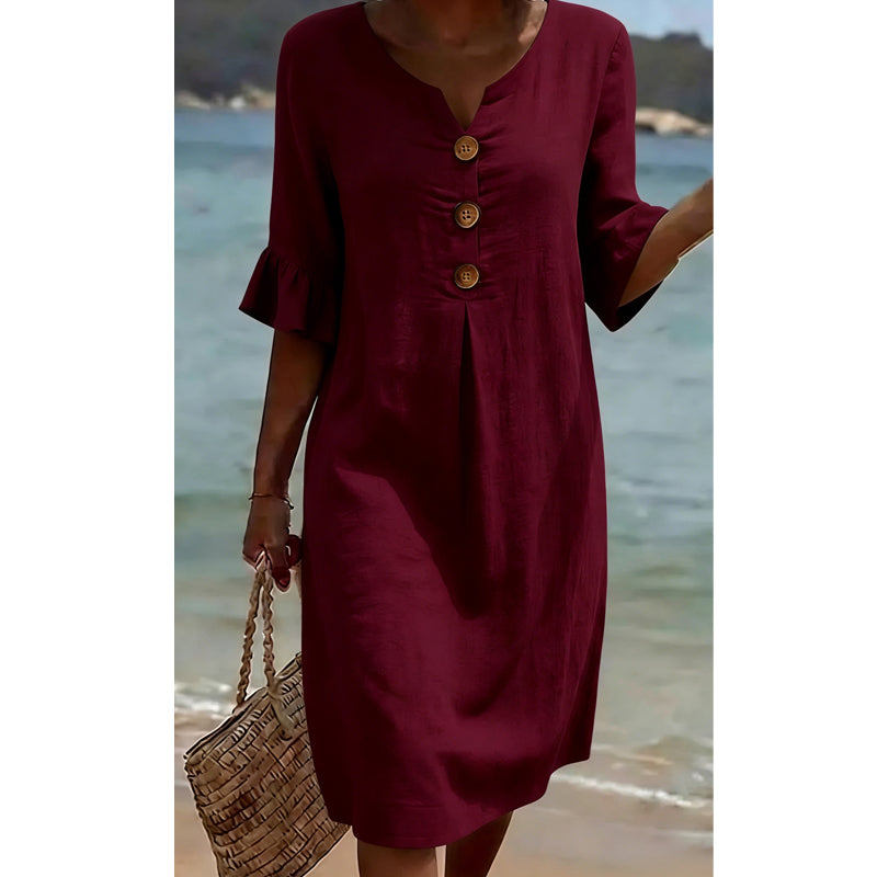 ⏰TIJDELIJK 45% KORTING 48K+ VERKOCHT🌸Dames Midi Jurk V-hals Ruches Kwalitatieve Mengstof S-3XL