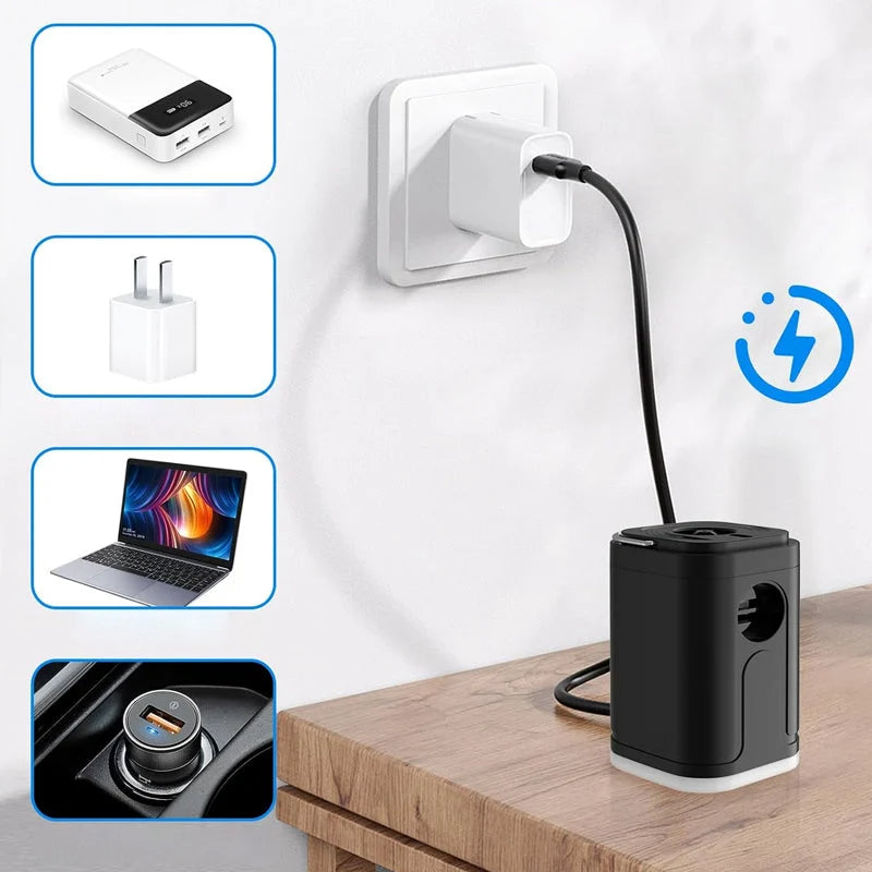🏕️ Oplaadbare camping luchtpomp – LED-verlichting, snel oppompen, compact – Levering achteraf betalen 🔋