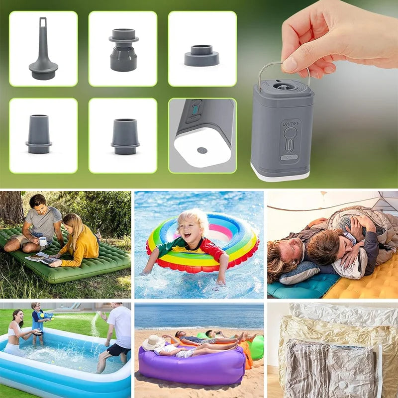 🏕️ Oplaadbare camping luchtpomp – LED-verlichting, snel oppompen, compact – Levering achteraf betalen 🔋