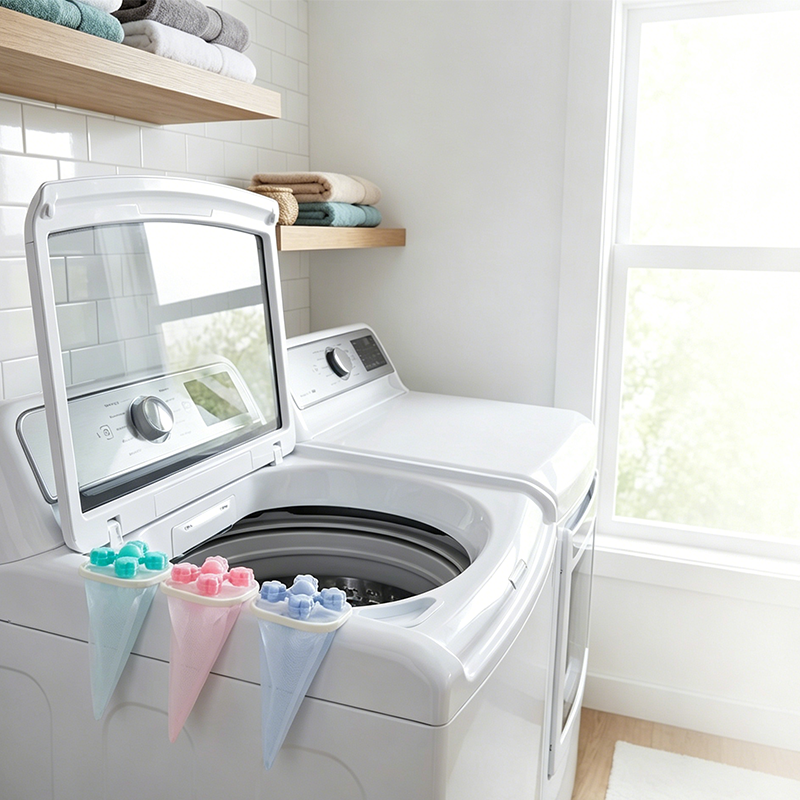 🐾 Drijvende filter die pluisjes en haren opvangt – wasmachine blijft schoon, kleding haarvrij en langer mooi.