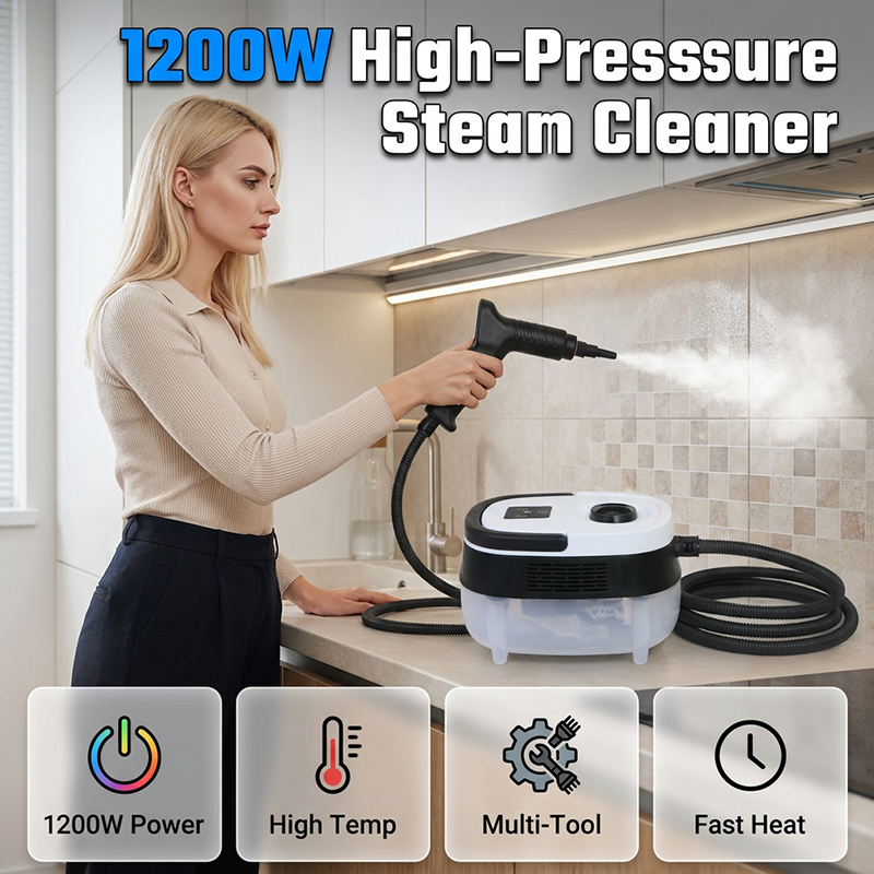 🔥 1200W stoomreiniger met 100°C stoom – snijdt door vet, reinigt voegen en ramen moeiteloos.