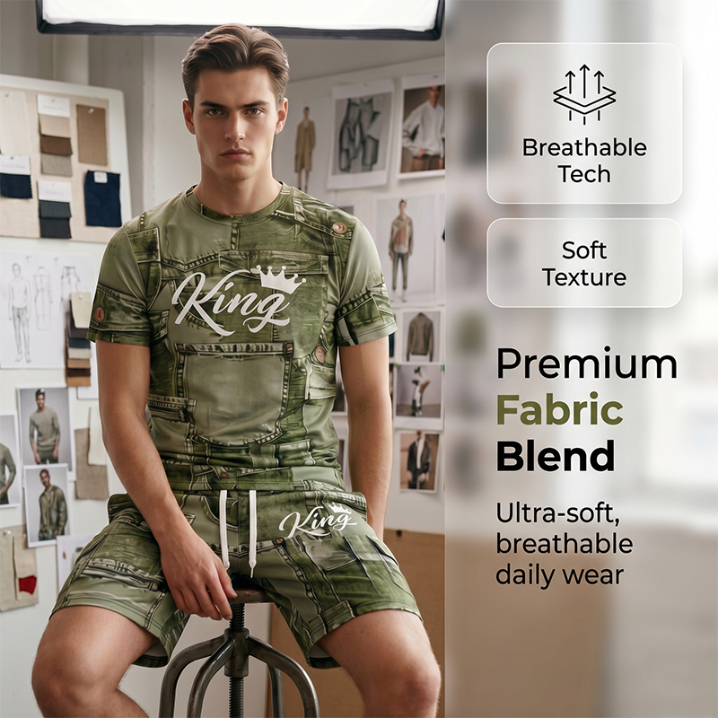 👕🌞 Heren Casual Nep-Denim Print T-Shirt & Shorts Set | Nu 50% Korting! | Maten S-5XL 🔥