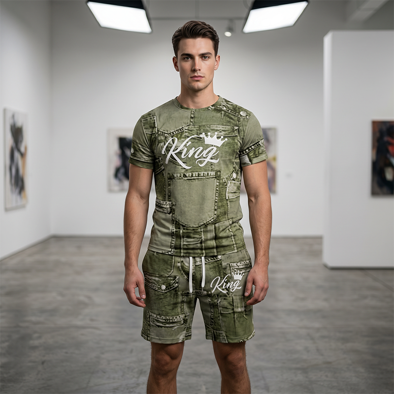 👕🌞 Heren Casual Nep-Denim Print T-Shirt & Shorts Set | Nu 50% Korting! | Maten S-5XL 🔥